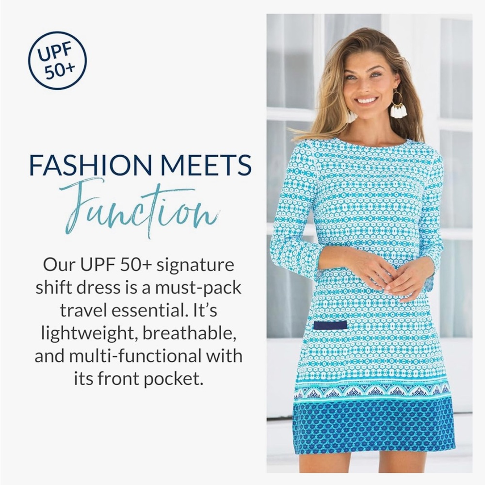New Cabana Life Shift Dress, UPF 50+ Sun Protection Casual Dress S